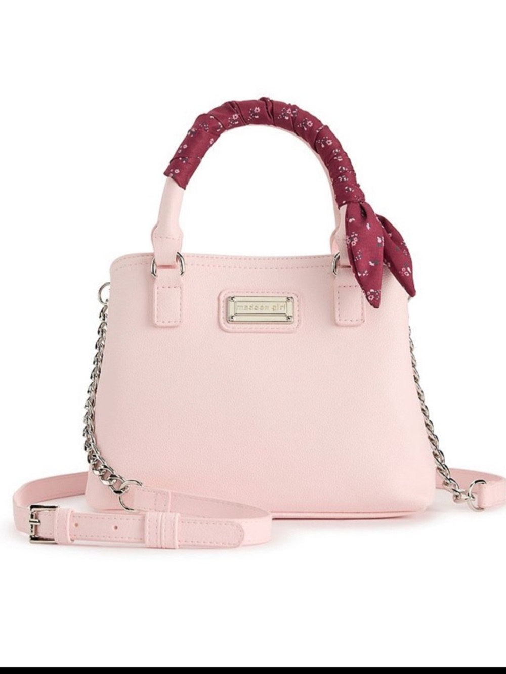 NWT!! Madden Girl Zipper Mini Blush Pink Tote Satchel with Floral Scarf Accent